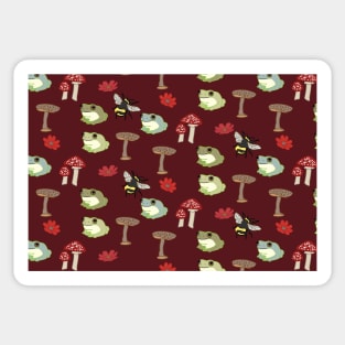 Burgundy Cottagecore Mushroom and Frog Pattern Sticker